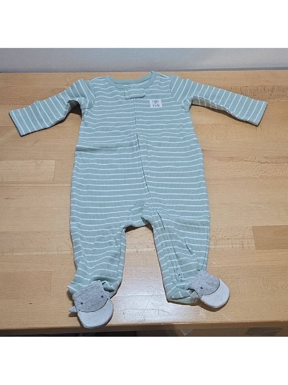 SKU 1830 Simple Green and White Striped One Piece Footies